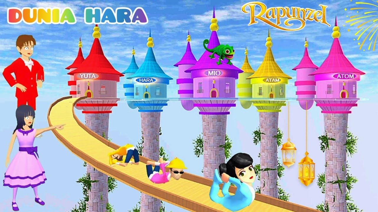 Wah Menara Kembar Tinggi Yuta Mio Warna Warni 😱 | Rapunzel Potong Rambut? Sakura School Simulator