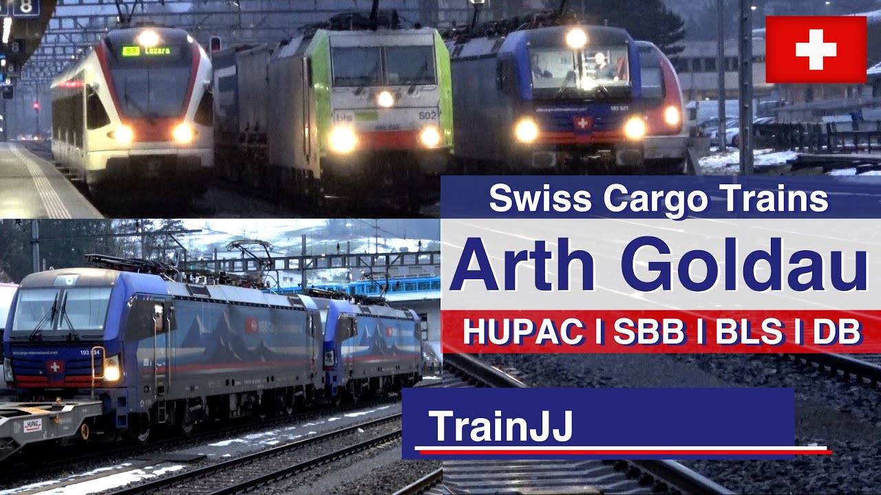 4K Swiss Cargo Trains | Arth Goldau Switzerland | SBB Cargo Re 193 HUPAC container Trains | BLS | DB