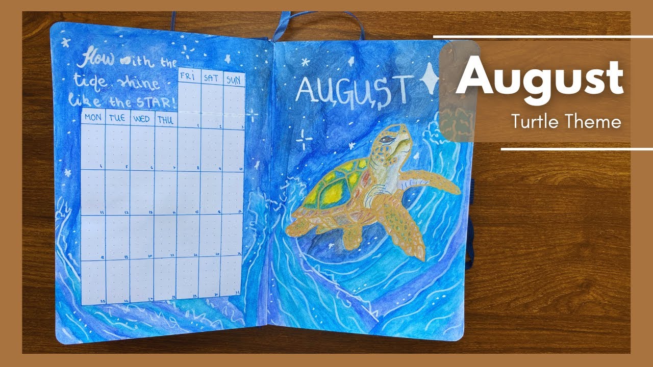 August Bullet Journal Setup 2025 🌊  Sea Turtle Theme, Trackers & Gratitude Spread