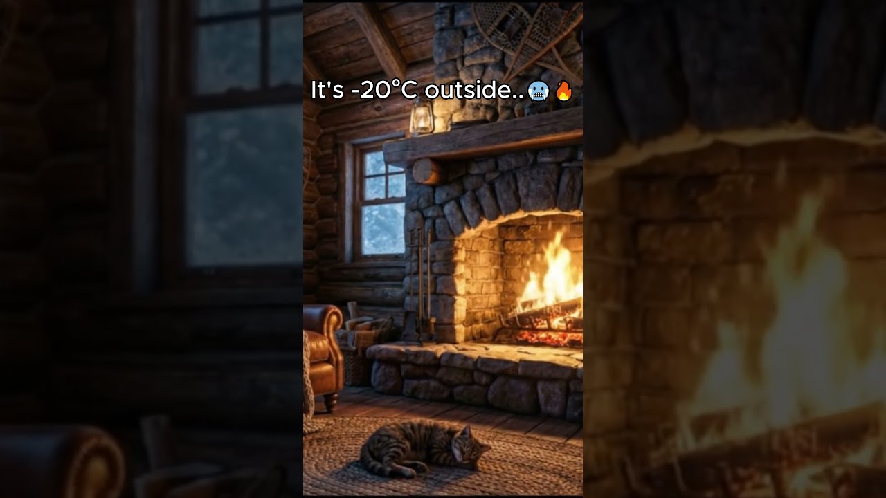 Instant Cozy Vibes ❄️🔥 Cat Sleeping by Fireplace 