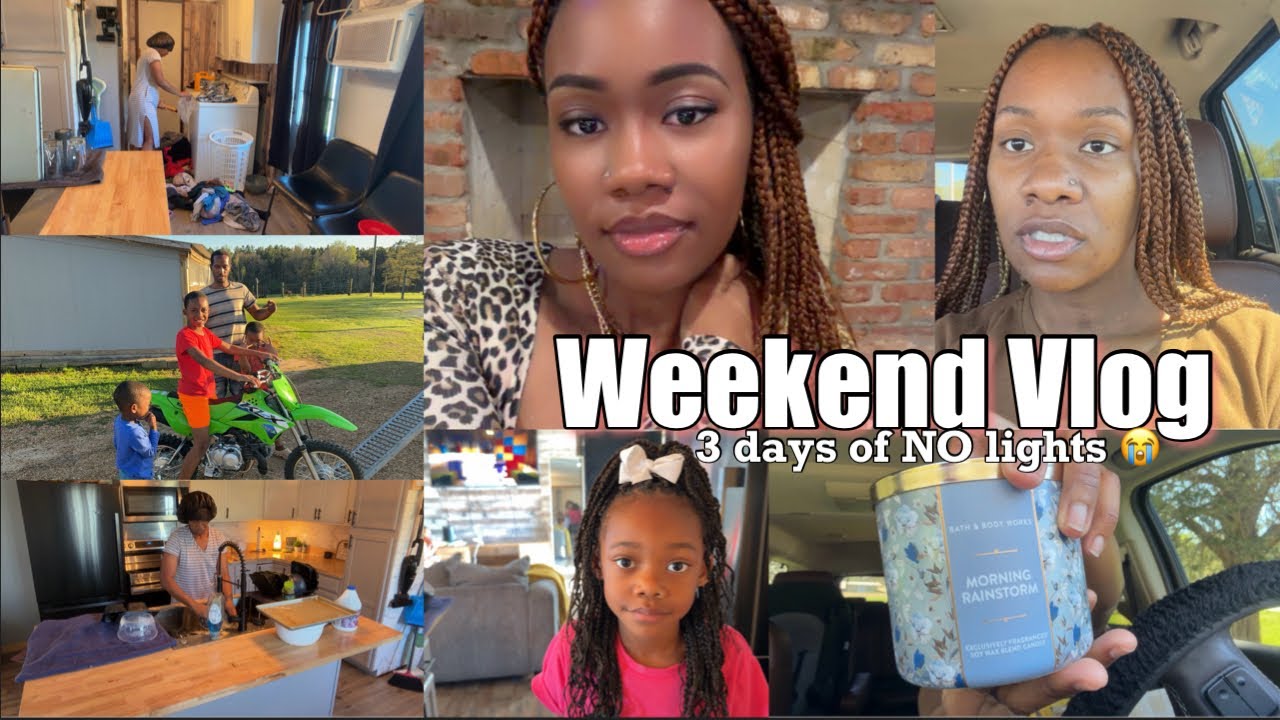 *NEW WEEKEND VLOG* bad weather/no lights+ cleaning after being powerless+ braiding hair+ new toys