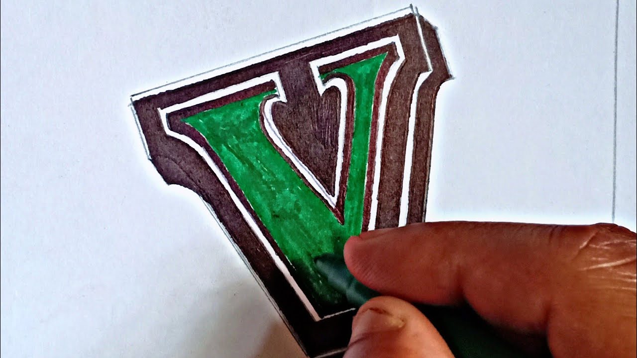 How to draw capital letter V in 3D//  capital letter V in 3D for assignment and project work