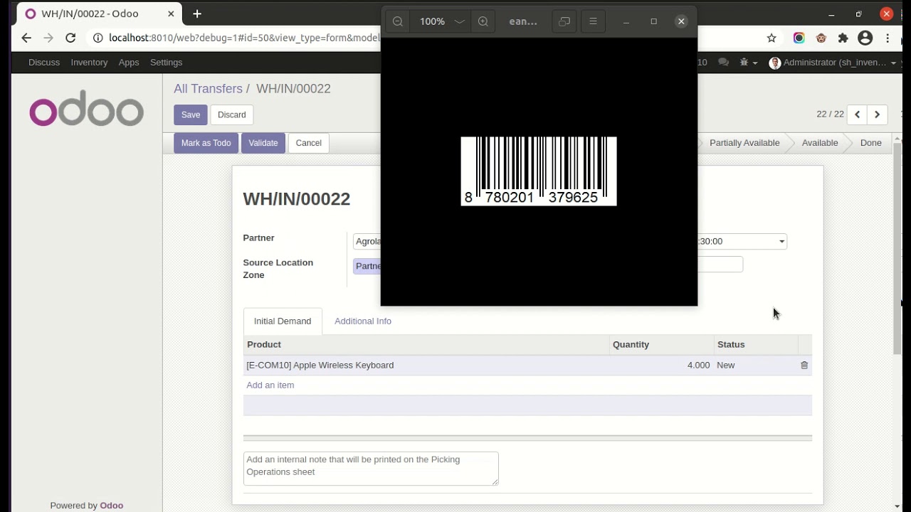 Inventory Barcode Scanner - Create New Lines Odoo