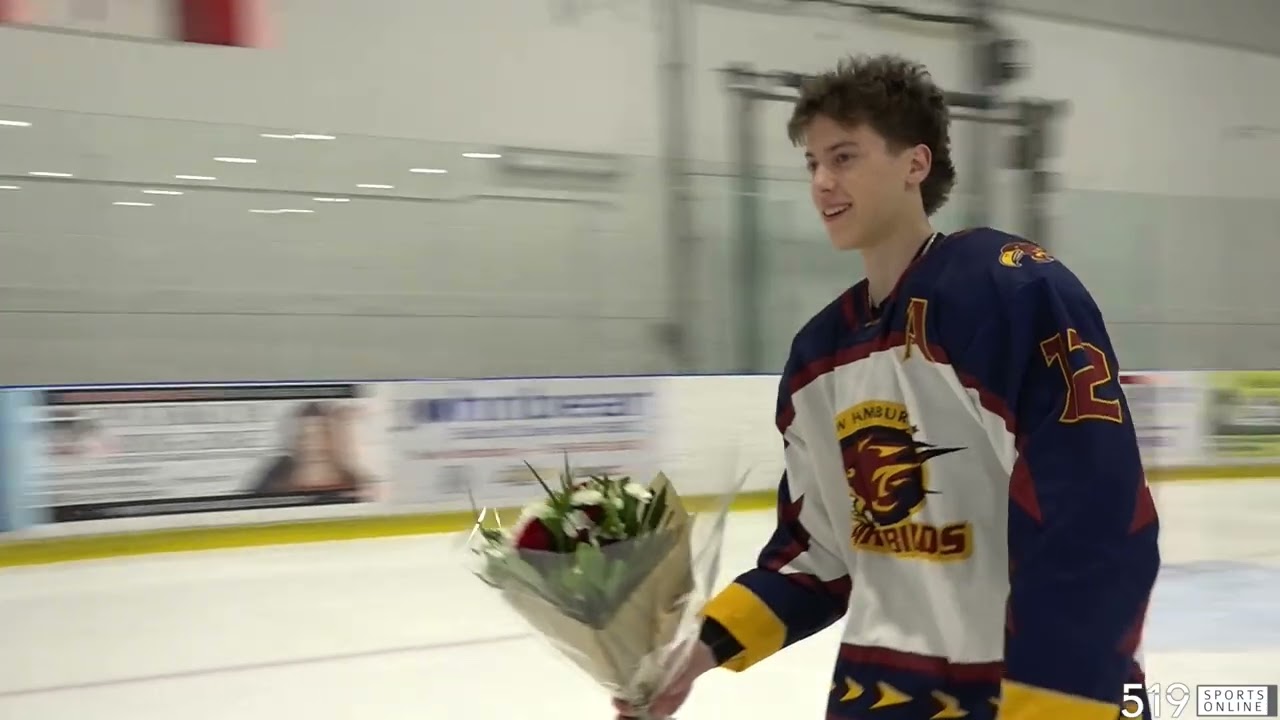 The U18 New Hamburg Jr. Firebirds celebrate their graduating players