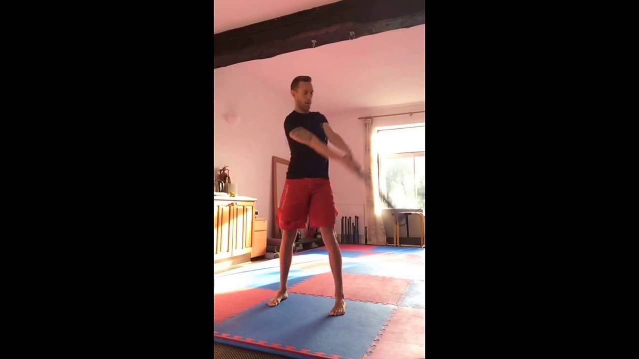 Clubbell side swing and reverse punch. Same hip action