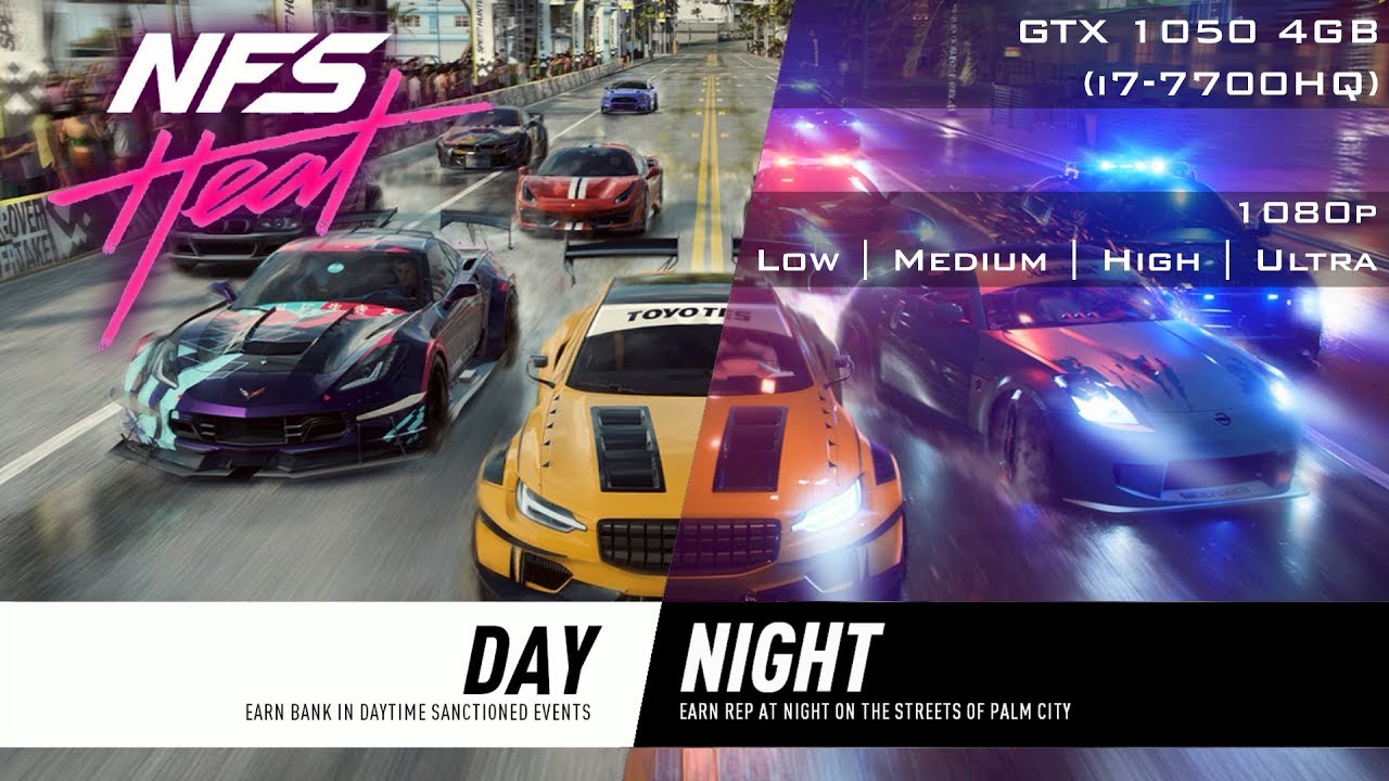 Need For Speed Heat Benchmark GTX 1050 4GB | 1080p All Settings | i7-7700HQ