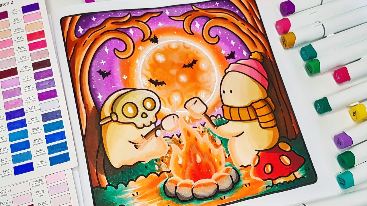 Color With Me (ASMR) | Spooky Cutie Coco Wyo Coloring Book| Using Ohuhu Markers