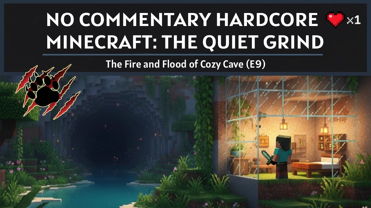 No Commentary Hardcore Minecraft: The Quiet Grind | RUN 8: The Fire and Flood of Cozy Cave (E9)