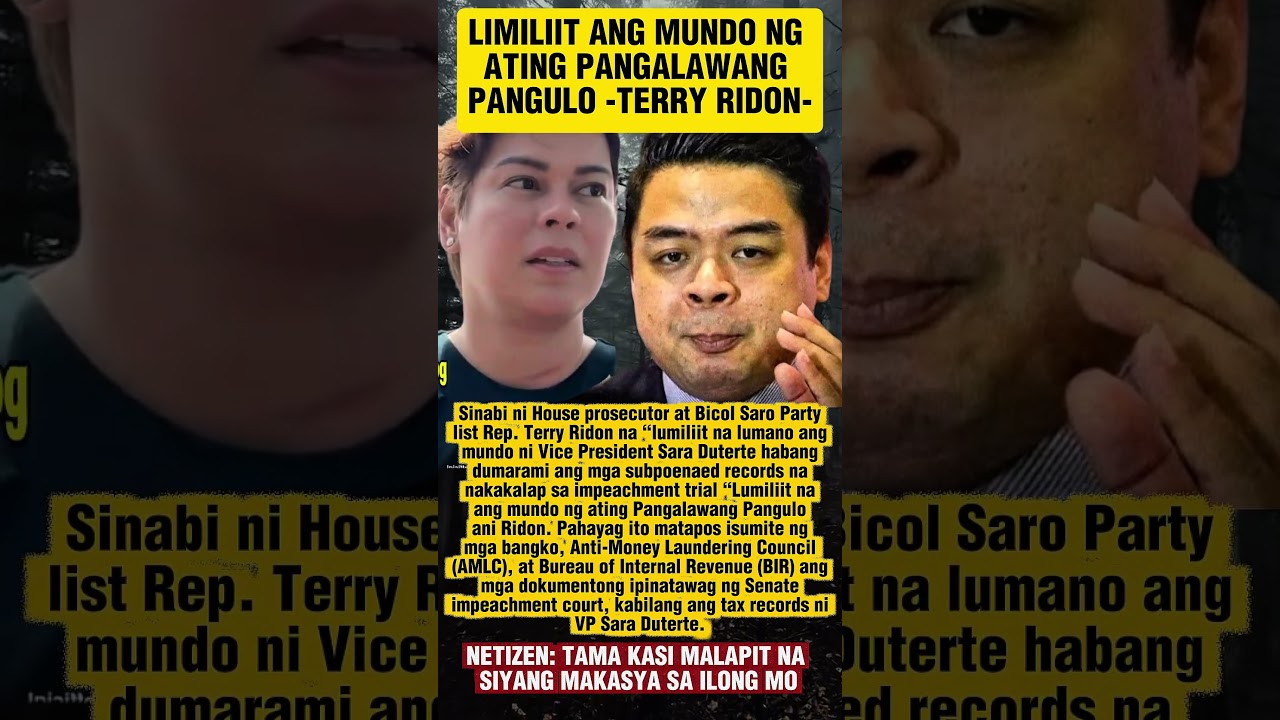 LUMILIIT NA DAW ANG MUNDO NG PANGALAWANG PANGULO SABI NI TERRY RIDON BAKIT NIYA TO NASABI?