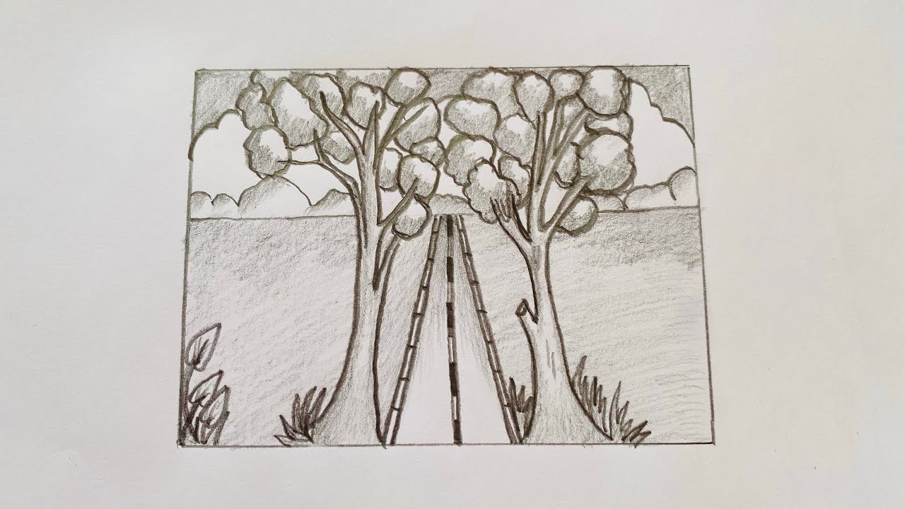 Drawing Landscape For Beginners / One Point Perspective Street Scenery Drawing