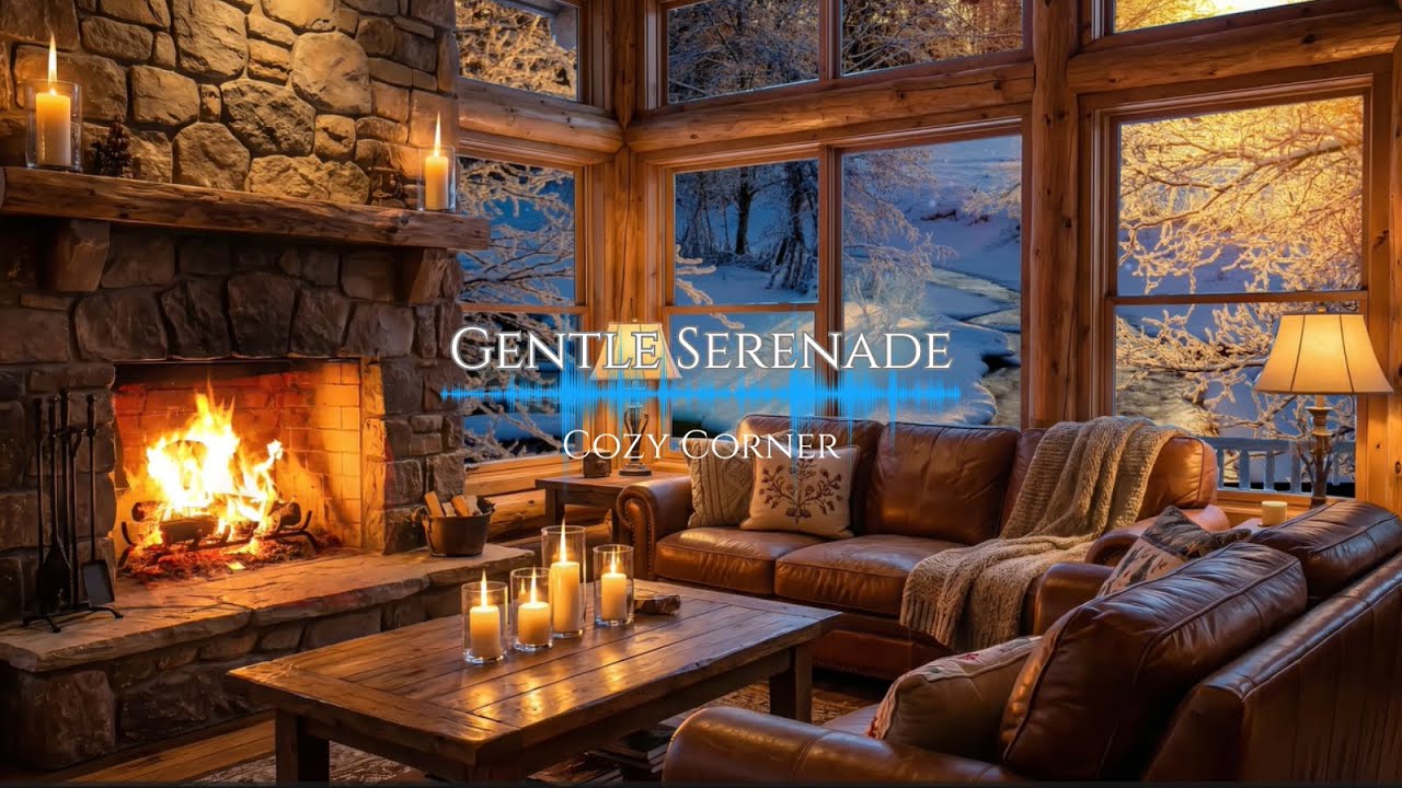 Relaxing Winter Snowfall with Soft Jazz Music on Cozy Cabin Ambience