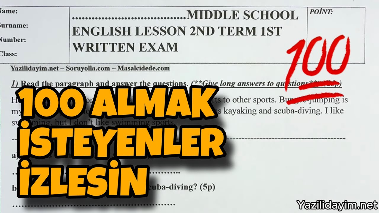 8.Sınıf İngilizce 2.Dönem 1.Yazılı