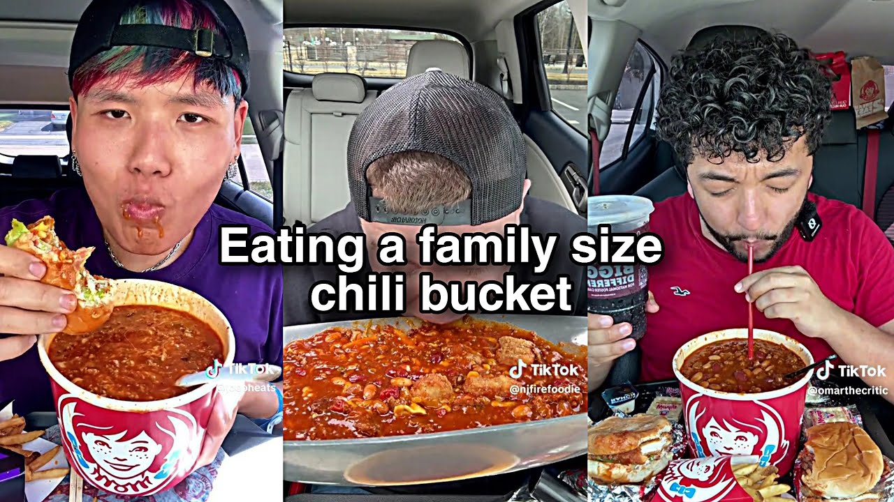 Mukbangers eating a family size chili bucket, no talking 🔇
