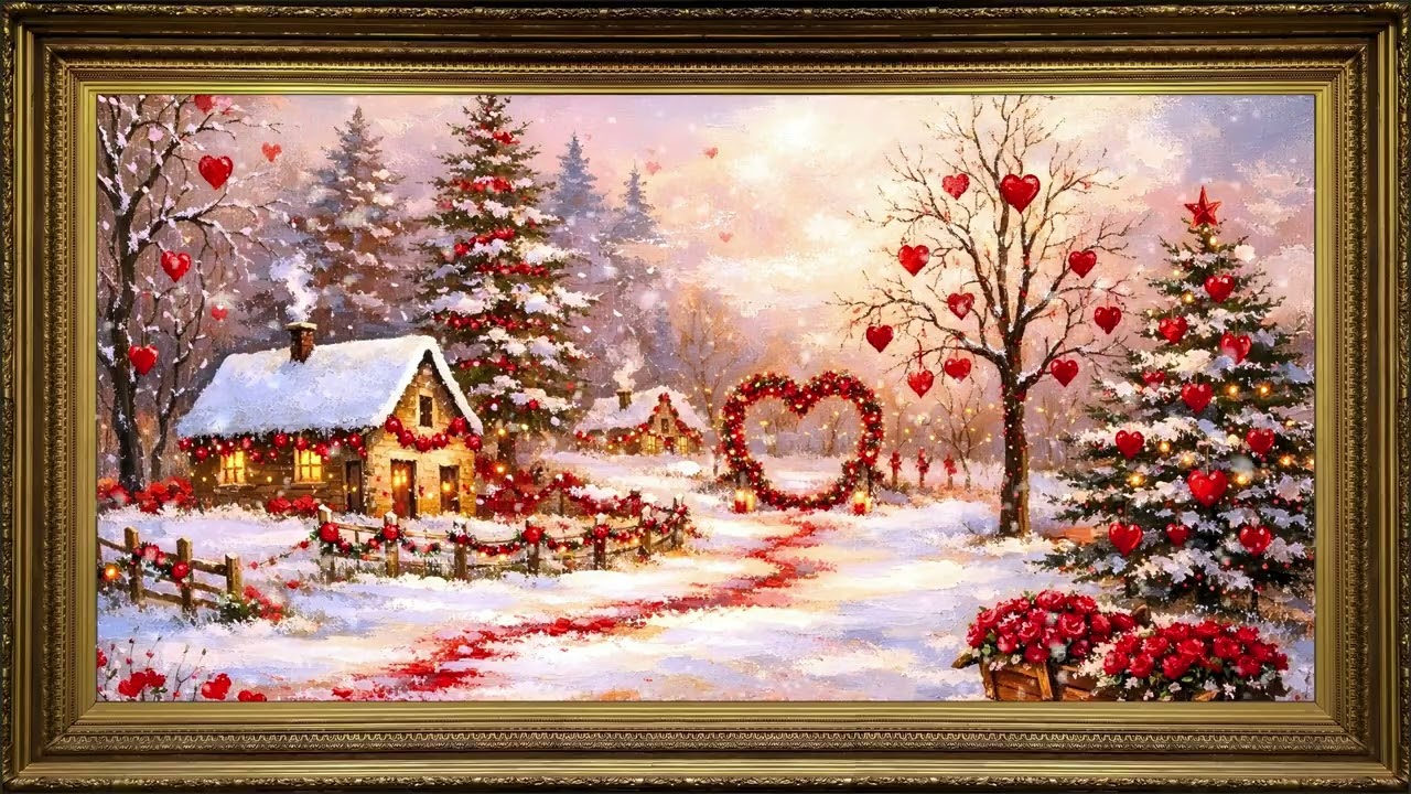 Heartland Winter Valentine, Vintage Oil Painting | Framed TV Art Screensaver with Calm Music