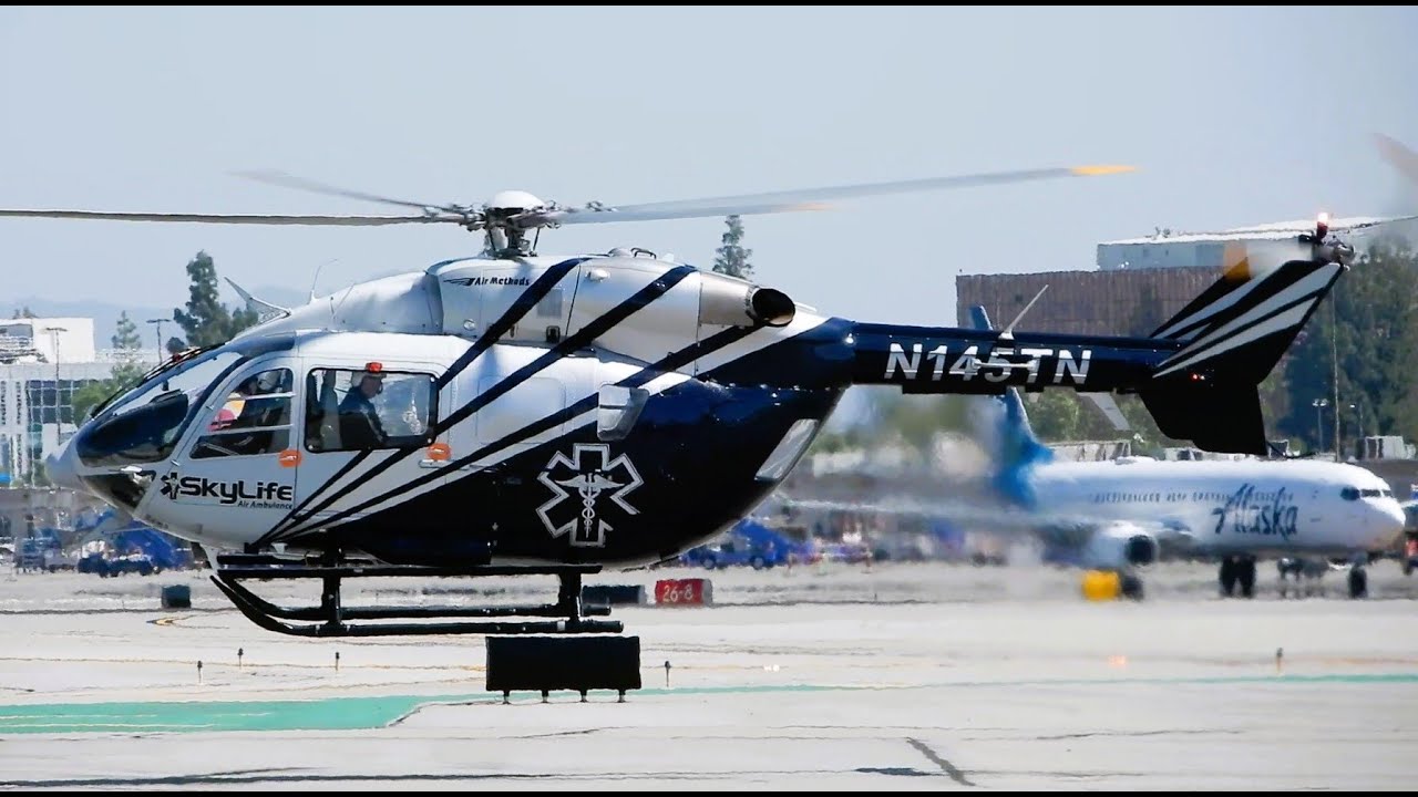 EC-145 / MBB-Kawasaki BK117 Start-Up & Takeoff Air Ambulance Eurocopter Airbus H145 N145TN