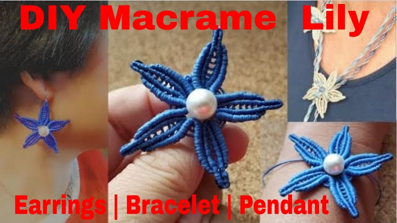 DIY Macrame Lily Flower Decor | Earrings | Bracelet | Pendant Tutorial 波希米亚百合花饰品教程