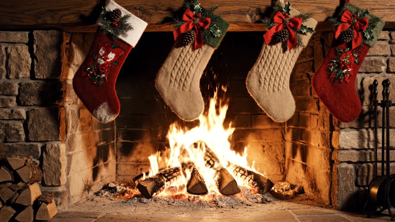 Snowfall Fireplace Ambience Cozy Winter Christmas Night Sounds for Stress Relief Sleep
