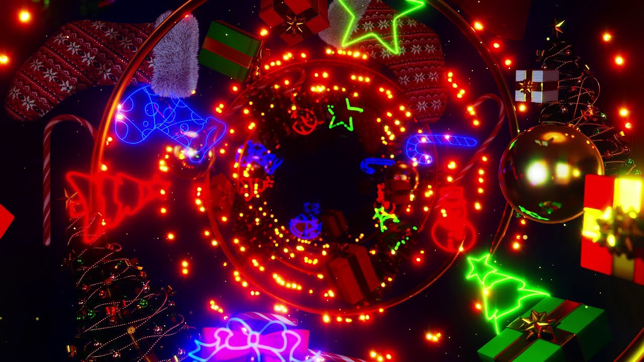 Christmas Party Tunnel &ndash; Neon Holiday Lights Spiral Background Loop (10 Hours) 4K UHD