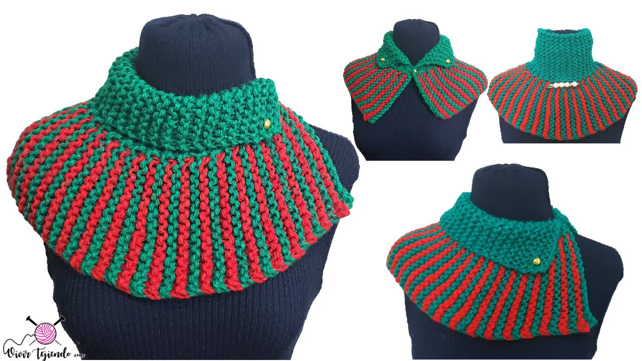✅ Tejidos de NAVIDAD a Palitos 🌈 Cuello Bufanda Navideña Mágica a Dos Agujas de 4 Formas Distintas