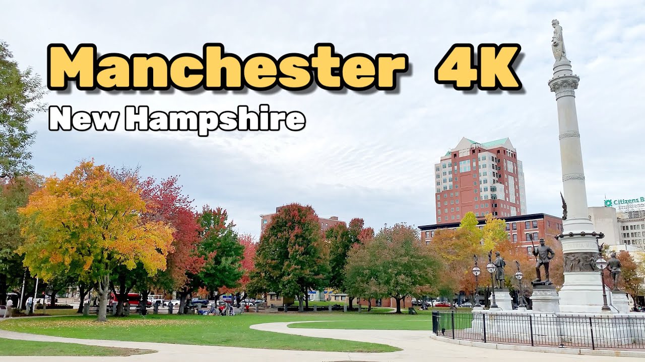 Manchester walking tour, New Hampshire, USA , walking in downtown Manchester in 4K