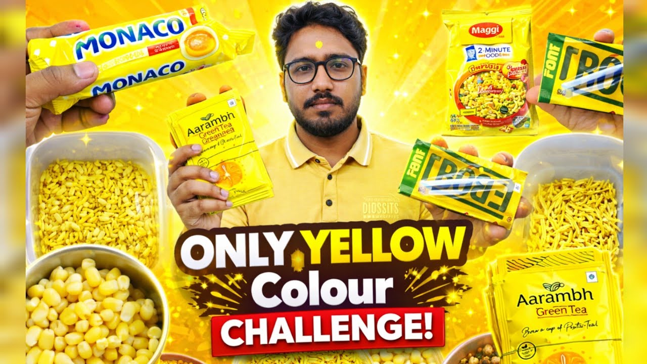 Only Yellow Colour Challenge for 24 Hours 💛 | Maggi, Monaco, Corn & More!
