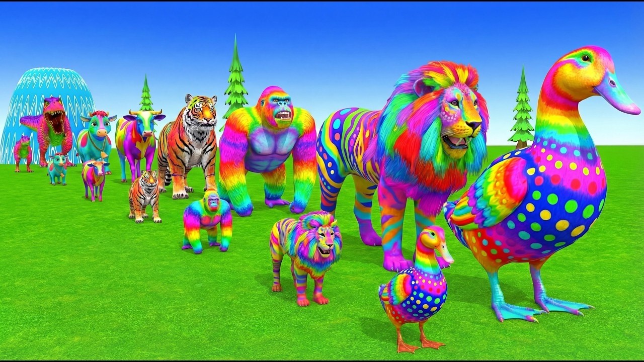 Long Slide Game with Cow Elephant Gorilla Hippopotamus Tiger 3d Animal Game Funny 3d Animals