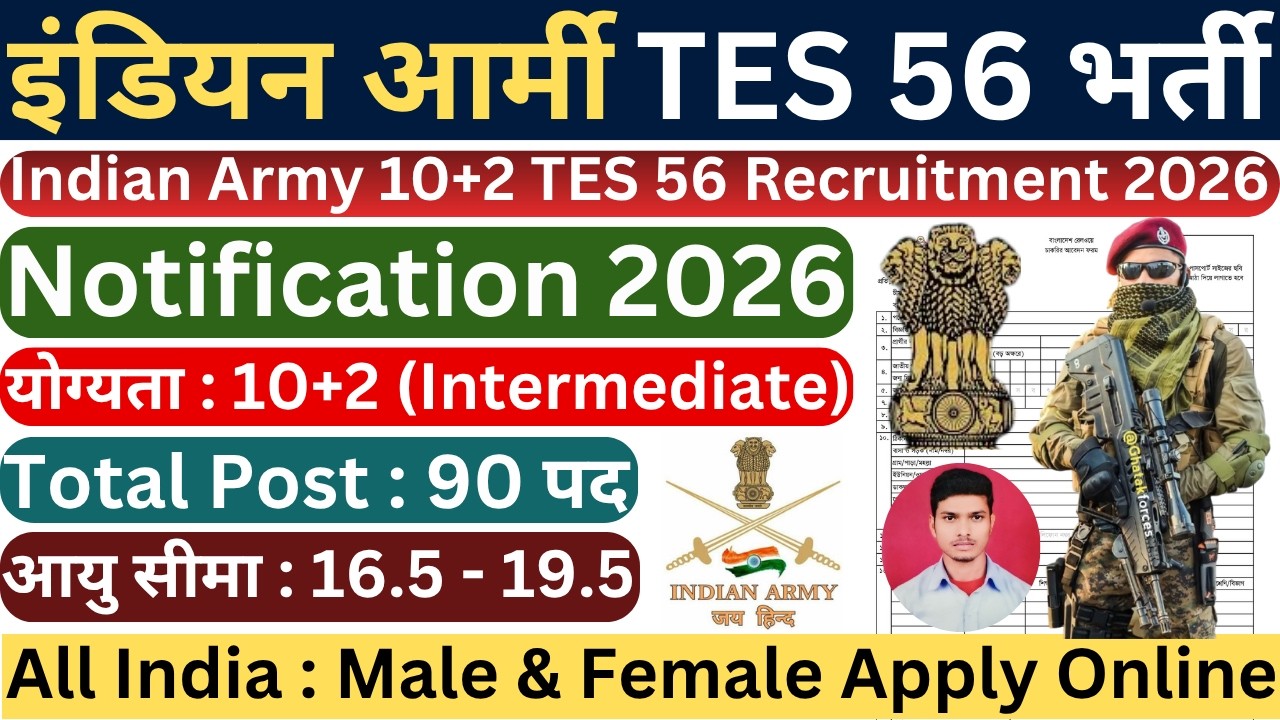 Indian Army 10+2 TES 56 Vacancy 2026 | Indian Army 10+2 TES 56 Online Form 2026 | Eligibility, Age