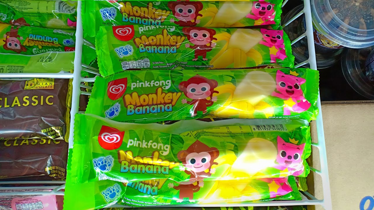 Paddle Pop Monkey Banana Pinkfong🍦Eskrim Rasa Vanila Dilapisi Jelly Kenyal Rasa Anggur