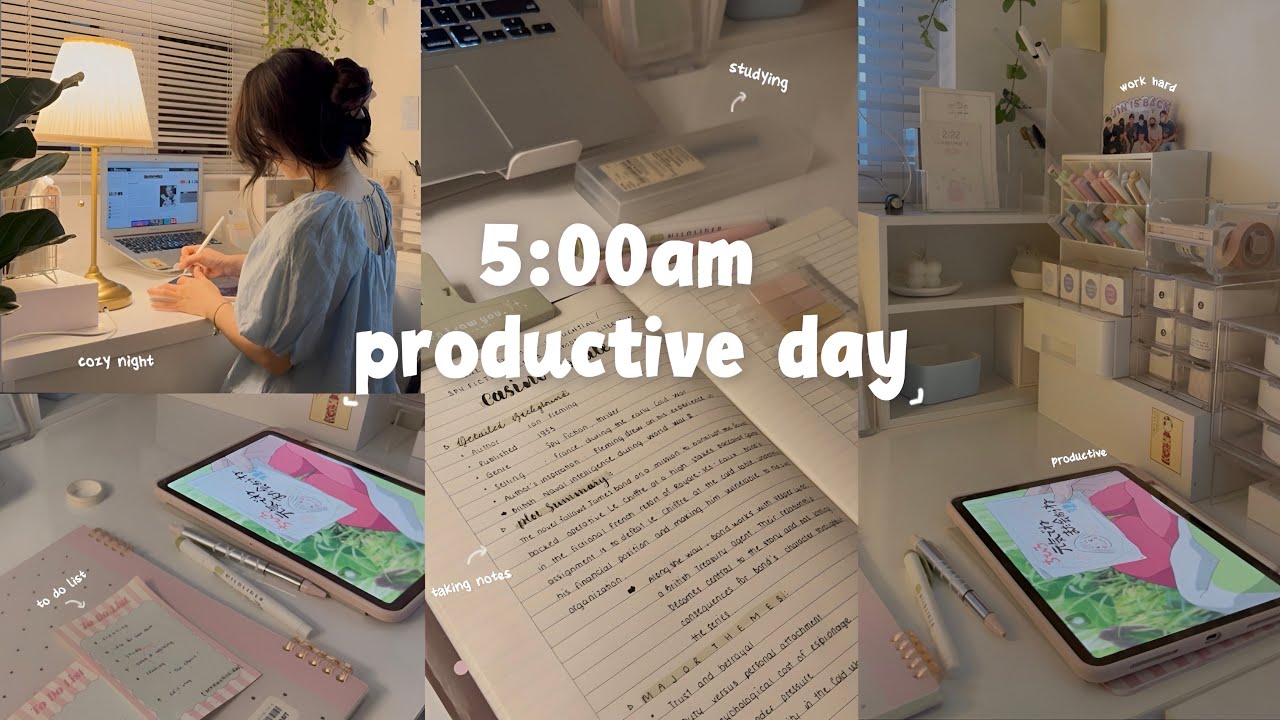 5:00AM  PRODUCTIVE  DAY🌷 study vlog, day in my life, taking notes, romanticizing life˚ ༘