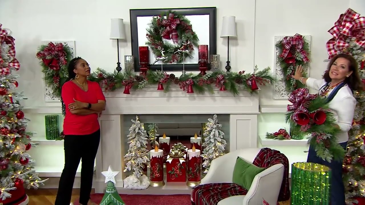 Red Bell and Pine Greenery Collection by Valerie on QVC