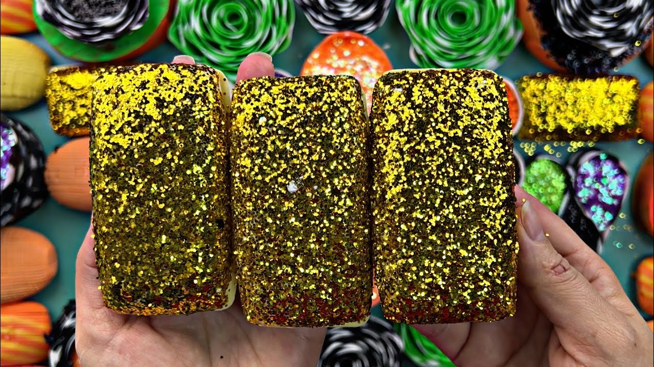 ASMR soap cubes 🔥crushing soap roses/boxes with glitter and starch 🖤