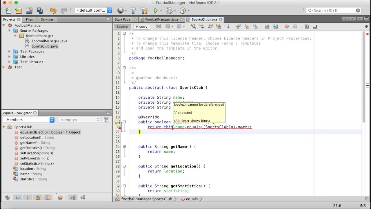How to create a Football Management System in Java Netbeans using OOP