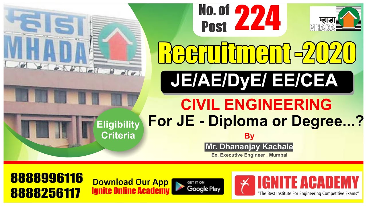 MHADA - 2020 Recruitment | Civil Engineering  | Total 224 Post | By- Mr Dhananjay Kachale