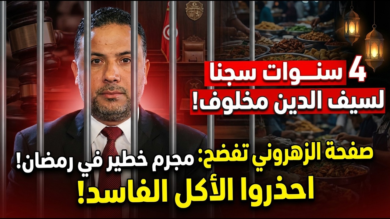 عاجل🚨تونس 4 سنوات سجنا لسيف الدين مخلوف صفحة الزهروني تفضح مجرم خطير  احذروا الأكل الفاسد في رمضان⚠️
