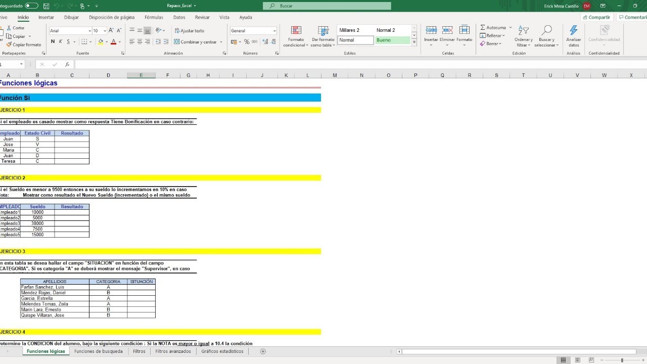 EXCEL 2019  - EJERCICOS BÁSICOS
