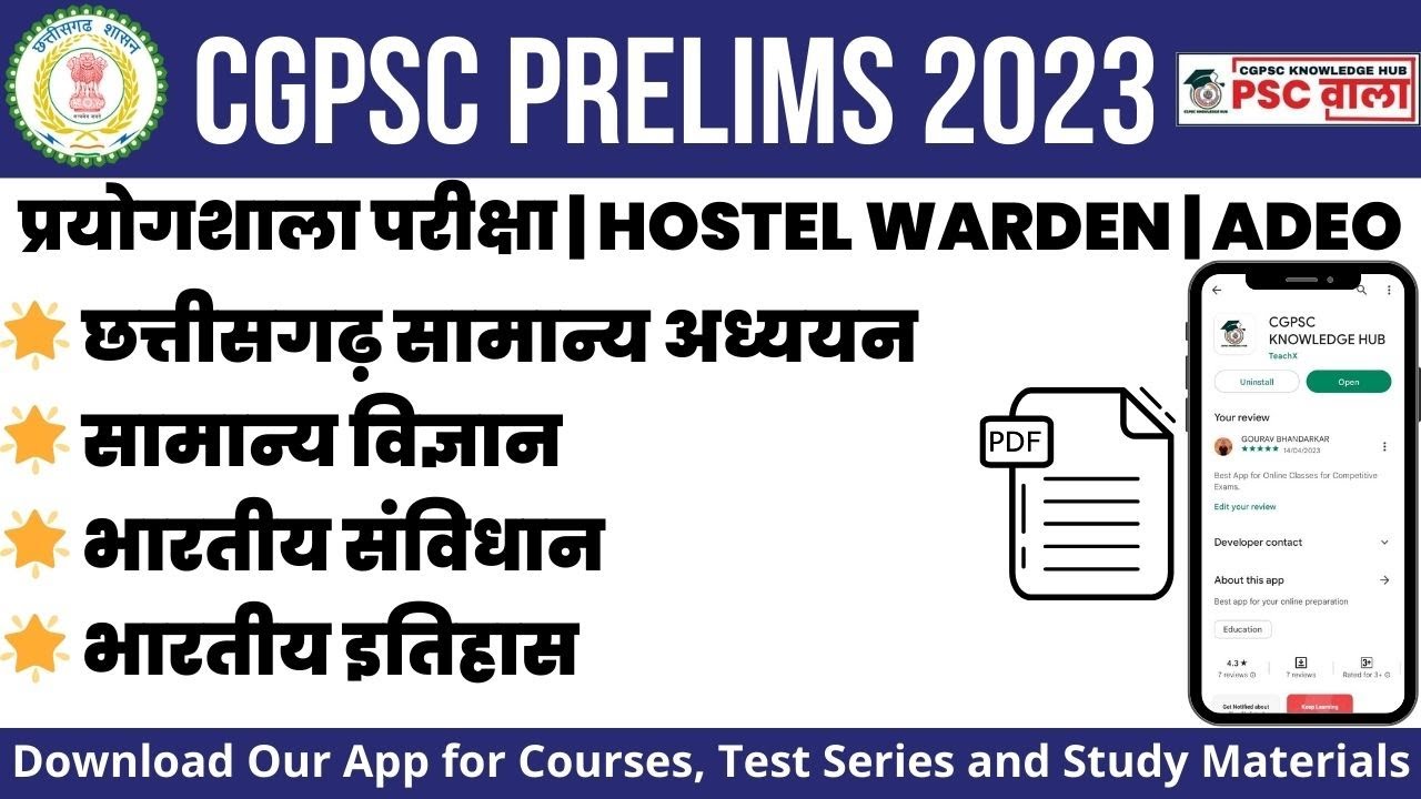 CGPSC PRE 2023 | Chhattisgarh General Studies, General Science, Indian Constitution & Indian History