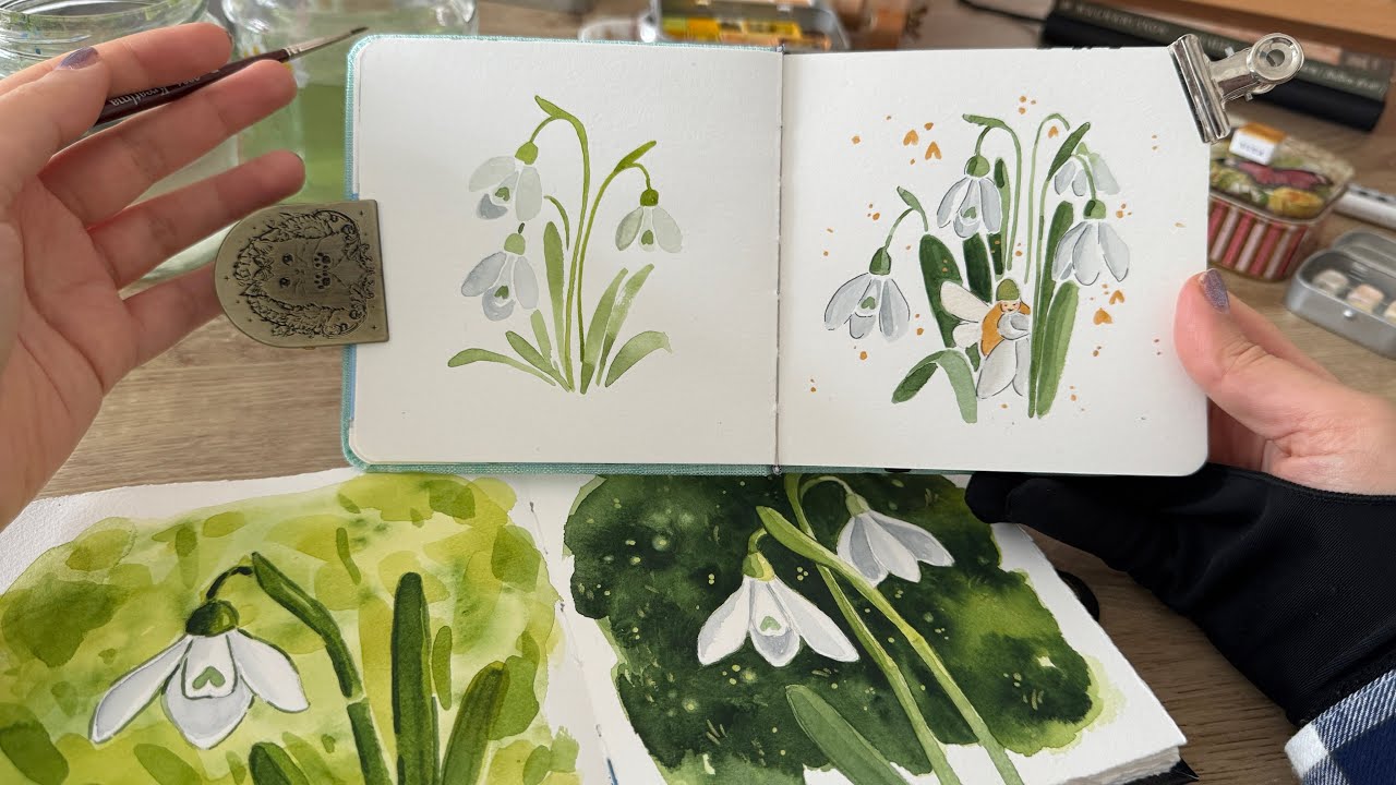 Рисование подснежников 🌸 Эксперимент с акварелью и изучение ботанического рисунка