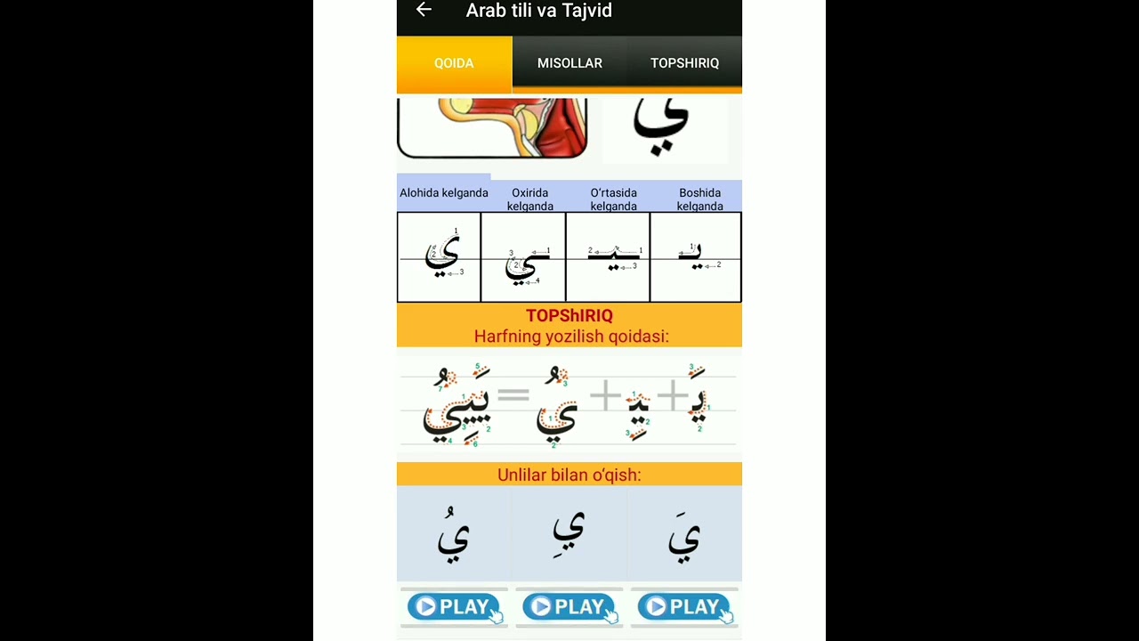 arab tili harfni chiqarish (maxraj)
