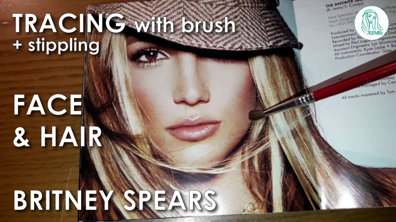 ASMR Tracing Britney Spears' Face & Hair w/ brush, Stippling • No Talking (+ white noise)