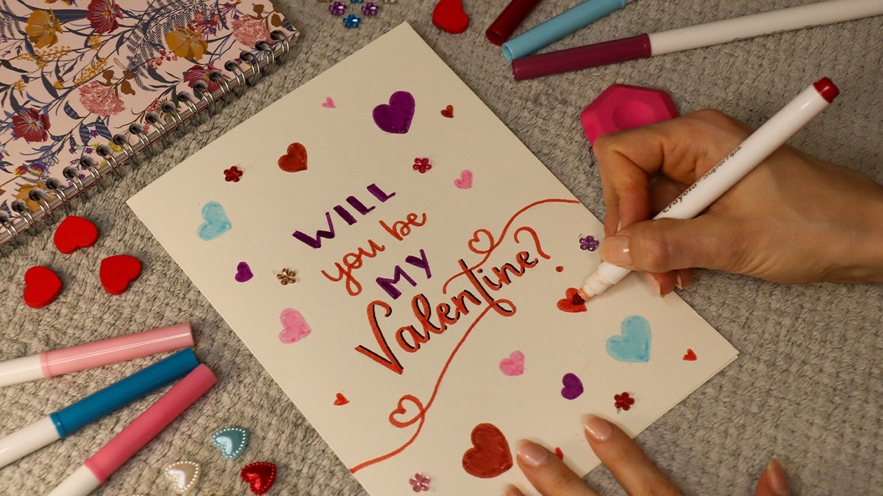 ASMR 💌 | Your Classmate Helps You Make a Valentine’s Card ✏️💗 (Writing Sounds & Inaudible Whispers)