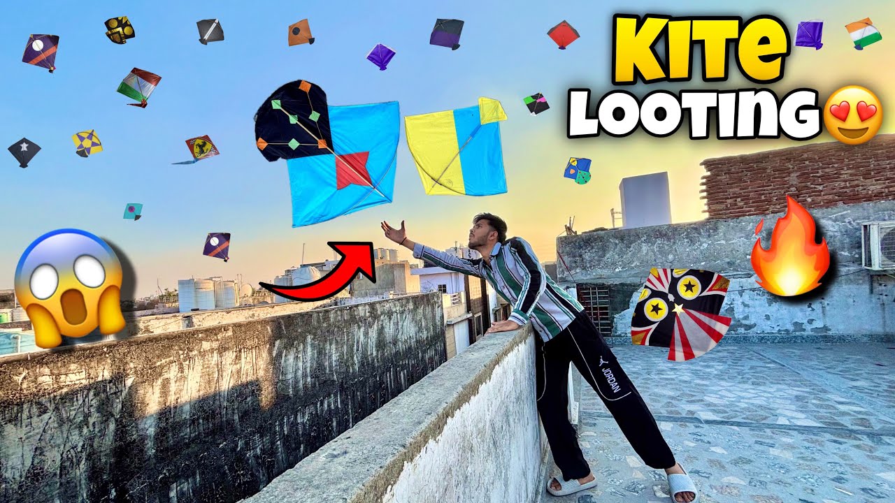 Kite looting padosi ki chhat se bahut sari patang loot li aaj😍🪁kite looting on rooftop