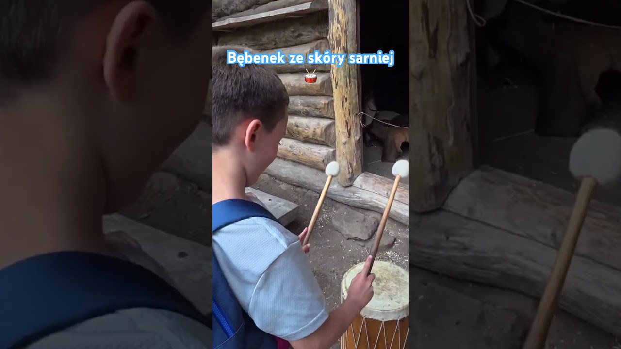 Bębenek ze sk&oacute;ry sarniej #vlog #vlogrodzinny #biskupin #beben #perkusja #naturalne #instrument #wow