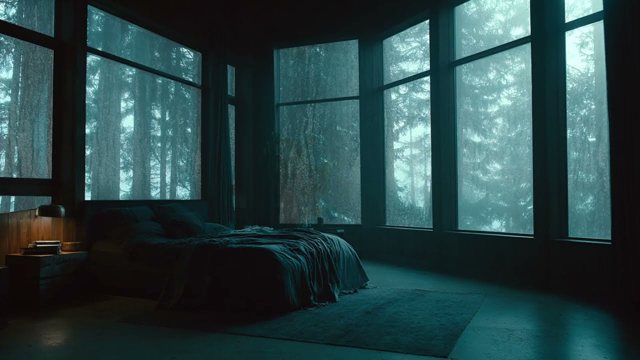 Cozy Forest Bedroom Rain on Window - Peaceful Nature Sounds for Sleeping and Anxiety Relief