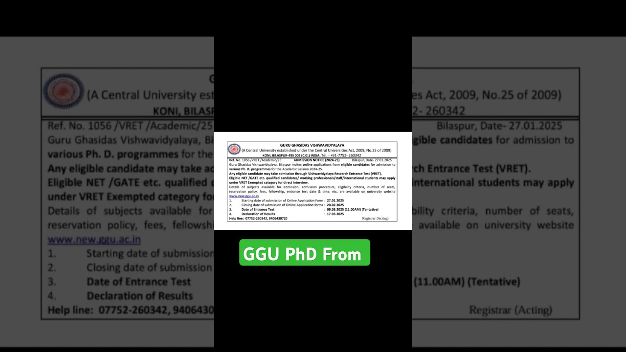 GGU PhD From|| #ggu #ggubilaspur #ggvibes #ggv #centraluniversities #cgnews #phdincentraluniversity