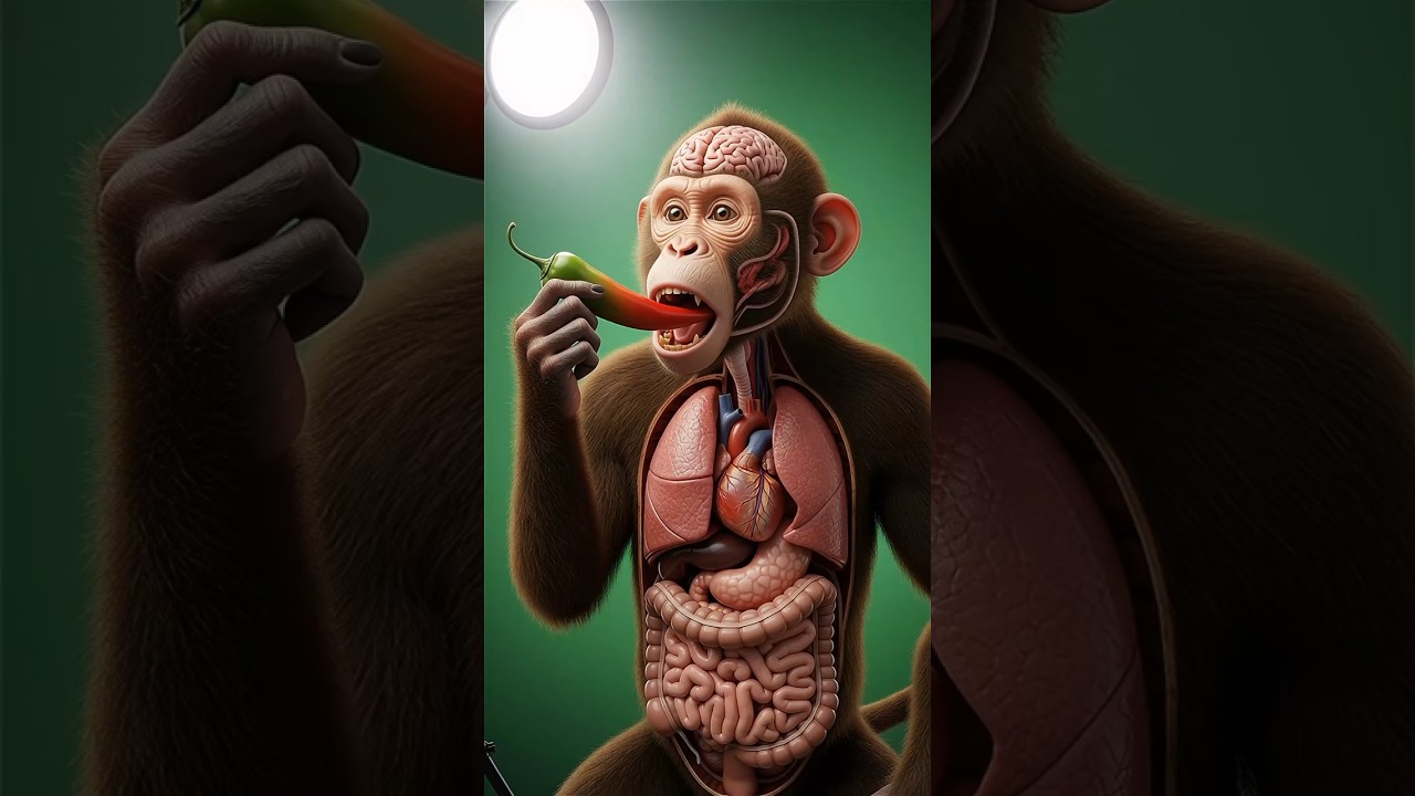 Watch what happens in a monkey's stomach when it eats chili peppers 