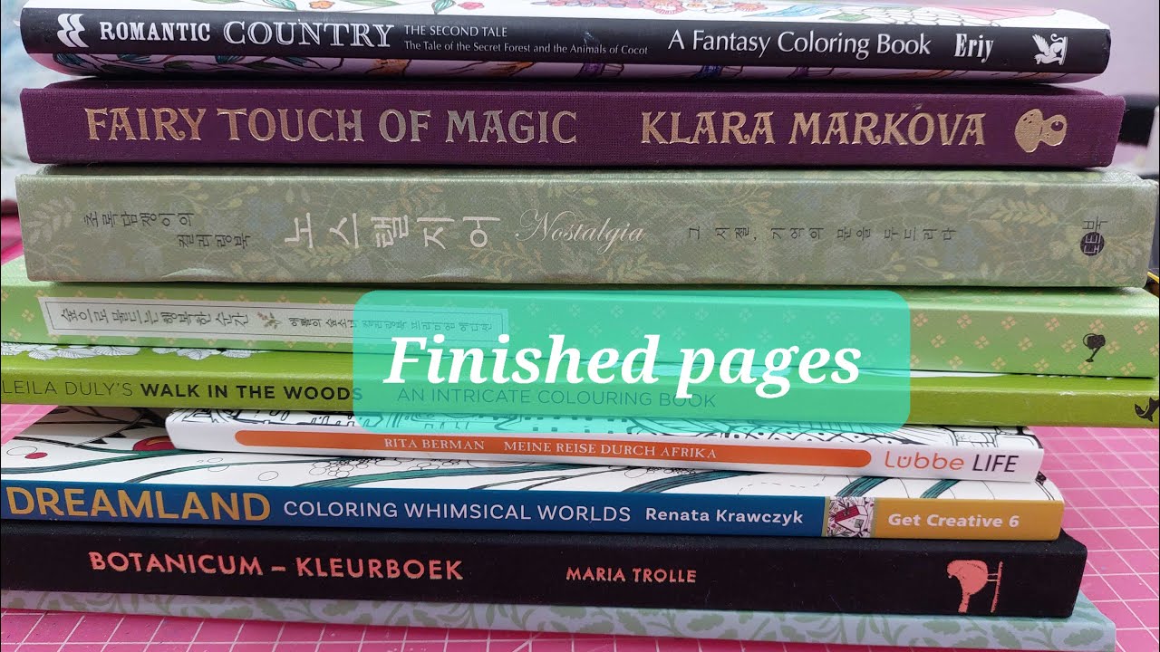 My February and March 2024 finished colouring book pages
