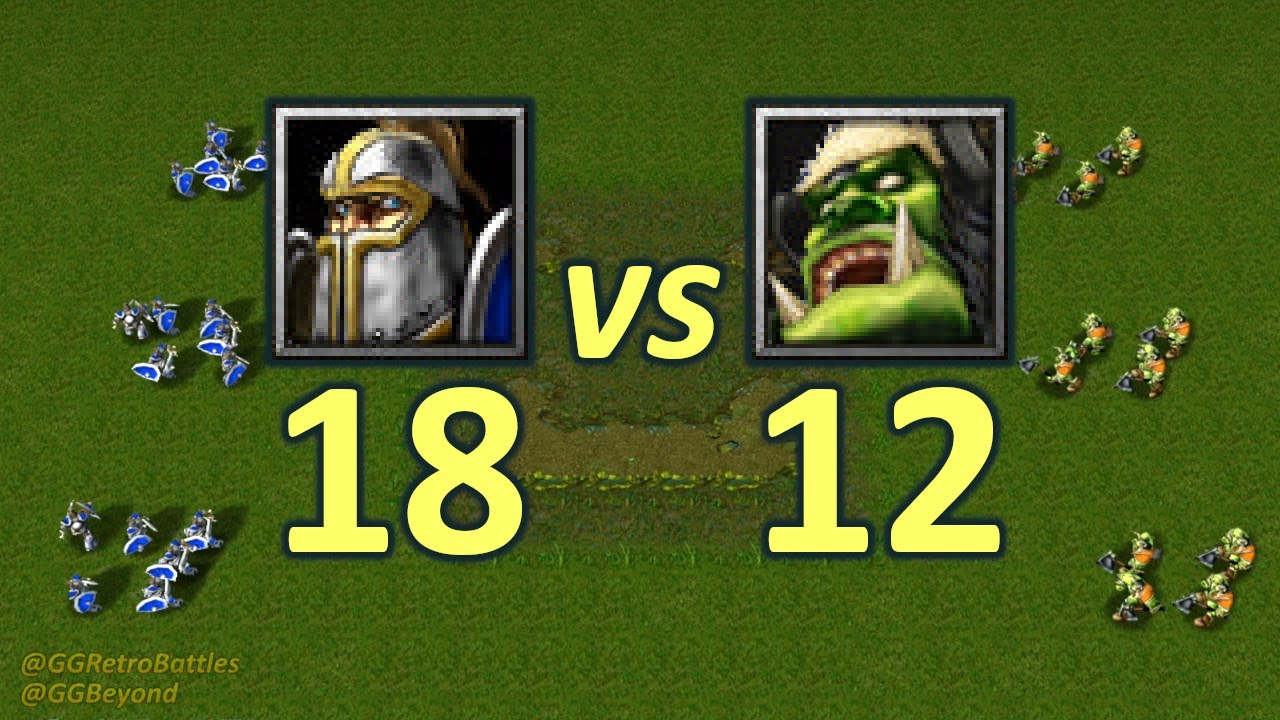 18 Footmen vs 12 Grunts - Same Food - WarCraft III Retro Battles