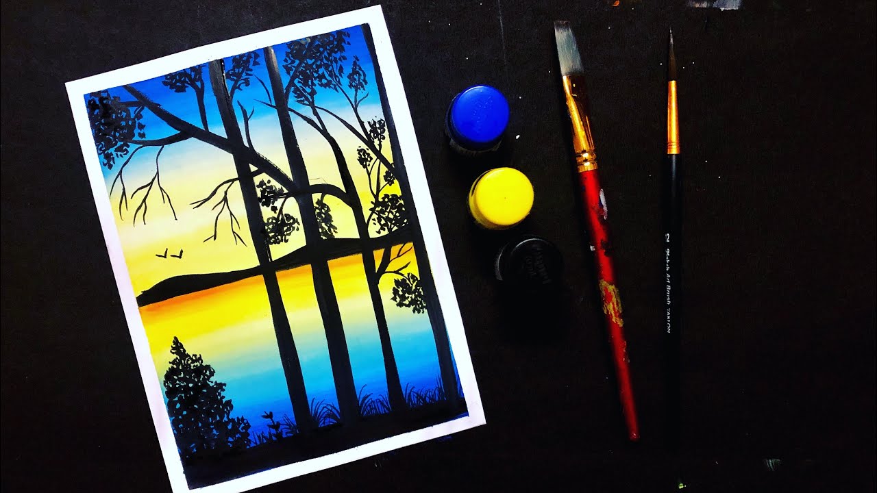 Easy Poster Colour Painting for Beginners | Beautiful Scenery Painting