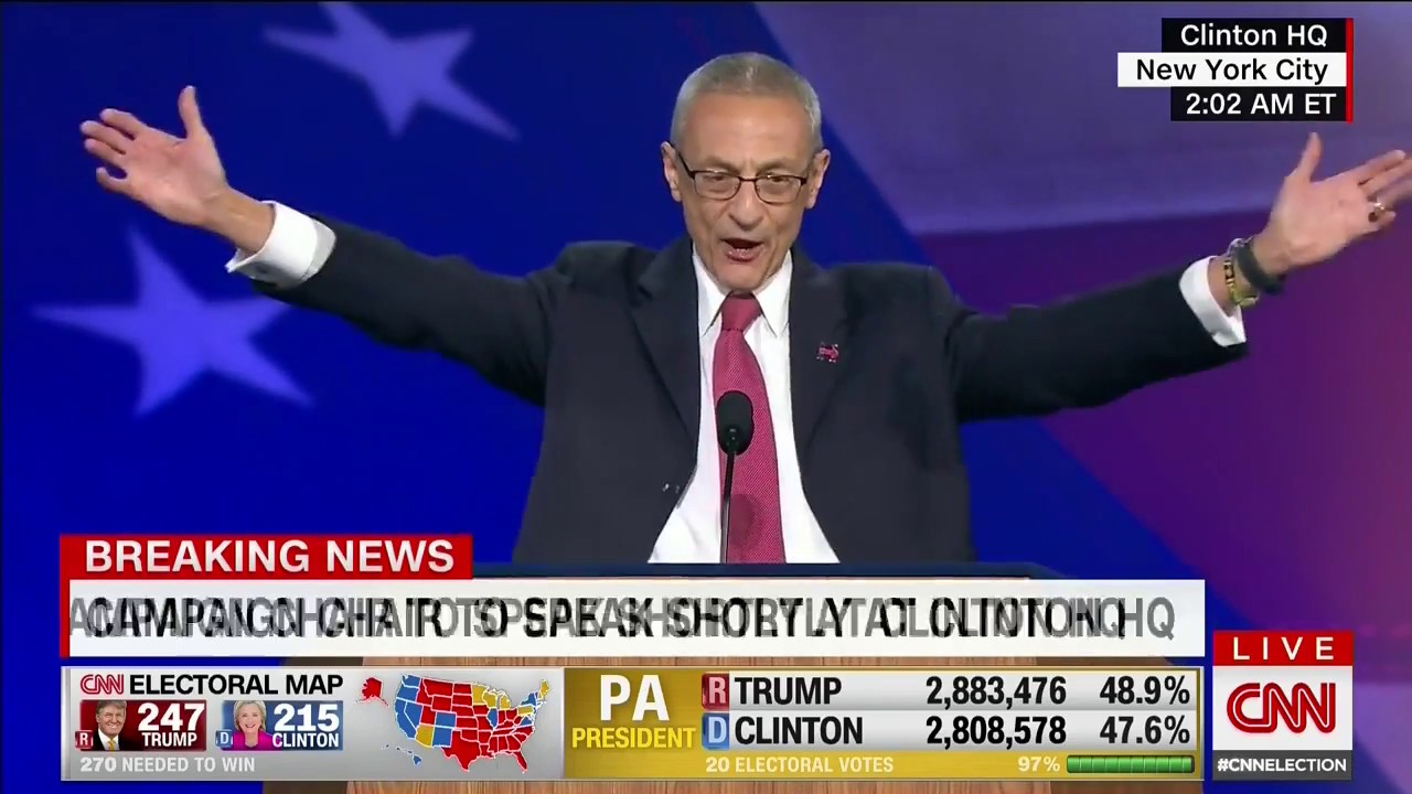John Podesta announces Hillary Clinton won't speak on Election Night