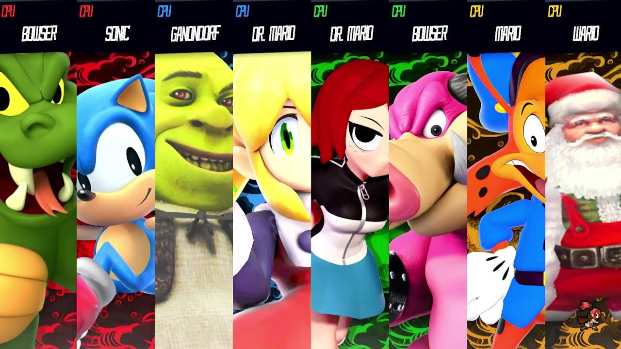 Team King Koopa Vs Team Shrek Vs Team Vs Bonkers Vs Team Kim - Super Smash Bros Mod Requested Battle